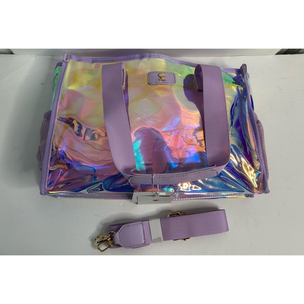 Iridescent Clear Tote Bag with Purple Straps